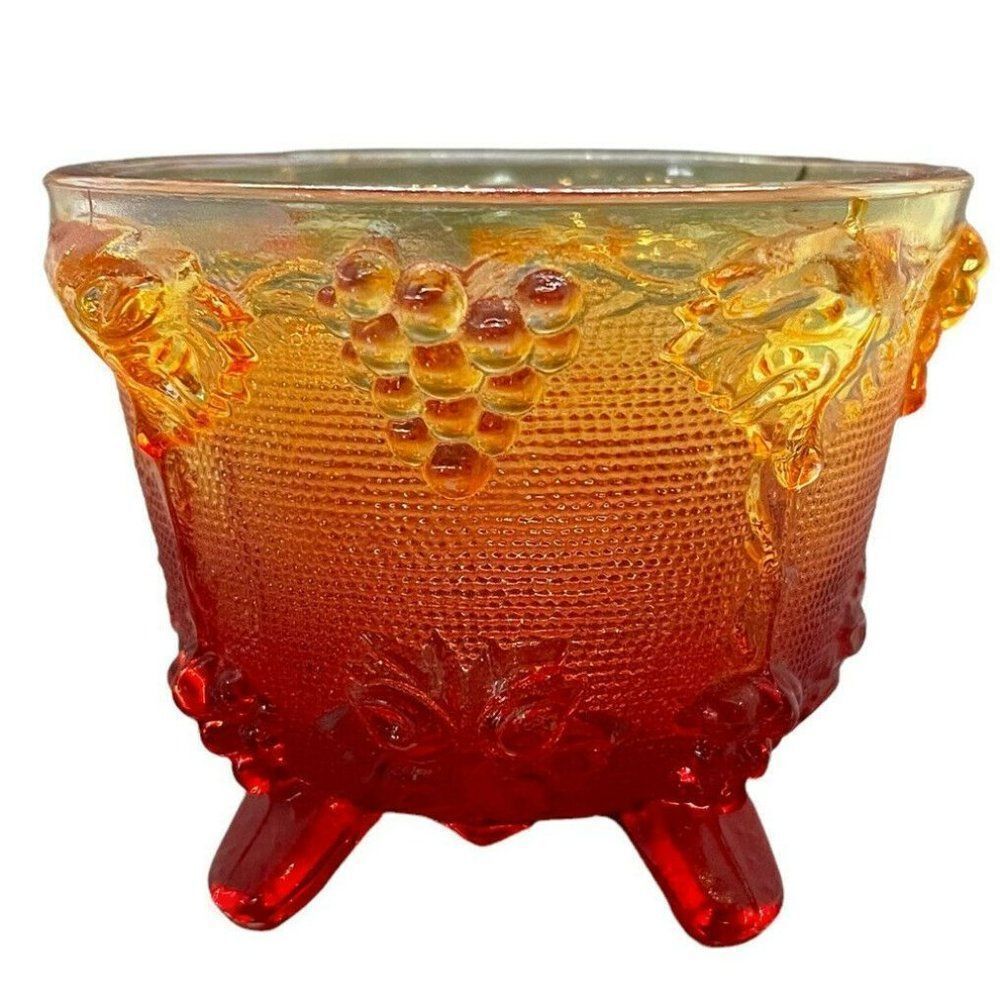 Vintage Harvest Grape Amber Red Glass Dish Bowl Footed Small‎ 3.5” X 4”